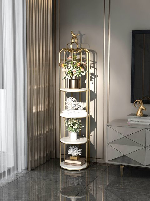 SAINTCIAGA Nordic Eisen Vogelkäfig Regal in Gold mit integrierter Beleuchtung als luxuriöses Blumenregal für Wohnzimmer und Balkon - Bild 1
