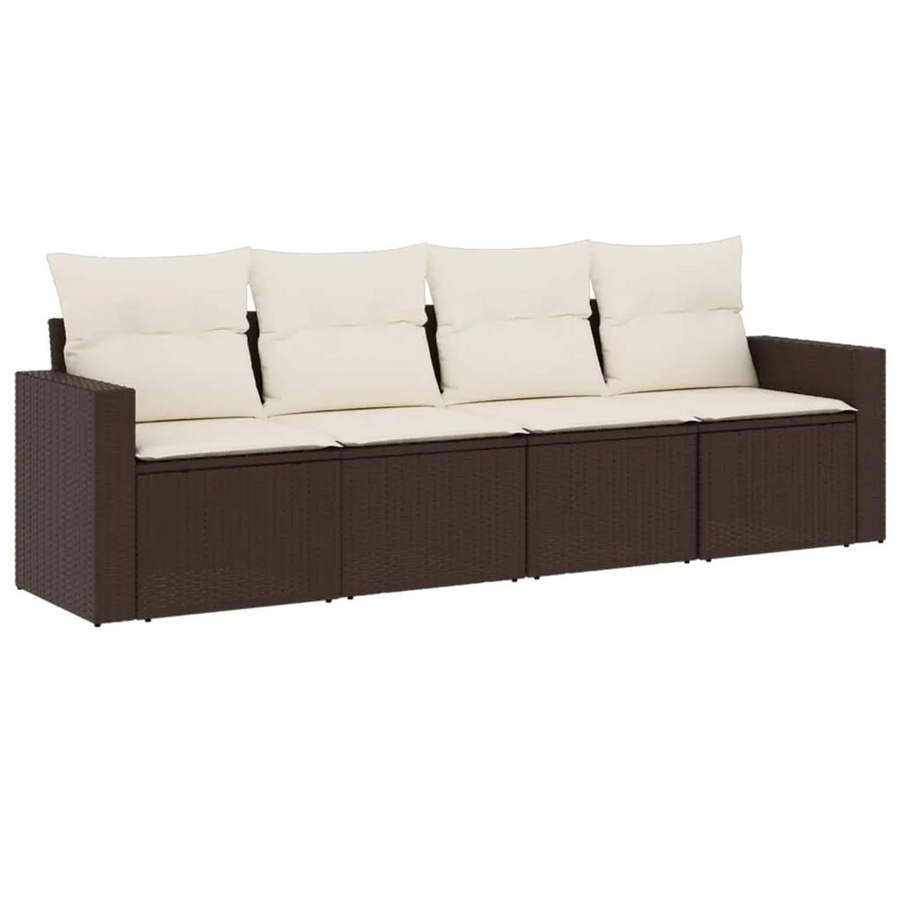 vidaXL 4-teiliges Garten-Lounge-Set aus braunem PE-Rattan mit cremeweißen Kissen - Bild 2