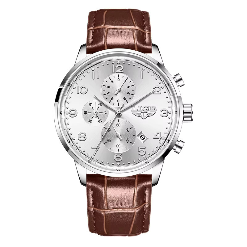 LIGE Armbanduhr Chronograph, Quarz, Leder, Schwarz, Herren - Bild 7