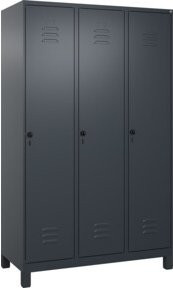 C+P Spind Classic PLUS Garderobenschrank mit 3 Abteilen, Anthrazit/Schwarz, H: 195 cm, B: 120 cm, T: 50 cm, mit Sicherheits-Drehriegel, 4 Garderobenhaken und Trennwand - Bild 1