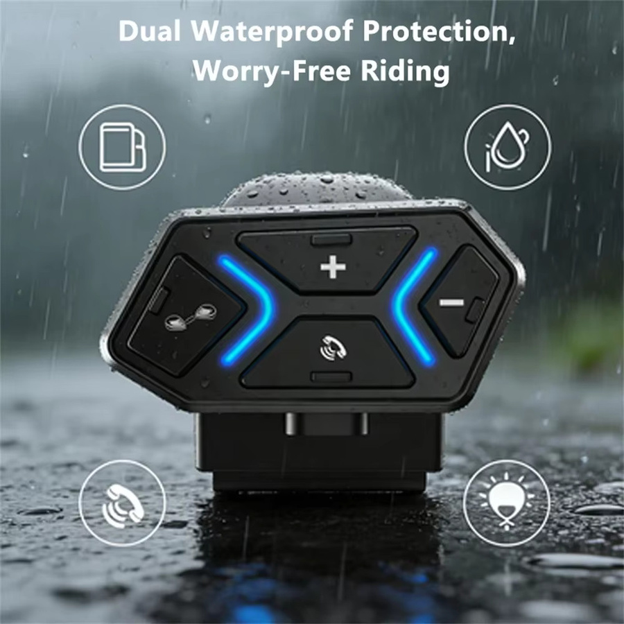 kebidumei Bluetooth 5.4 Motorradhelm-Intercom-Headset mit 500m Vollduplex-Kommunikation, wasserdichte Freisprecheinrichtung in Schwarz - Bild 6