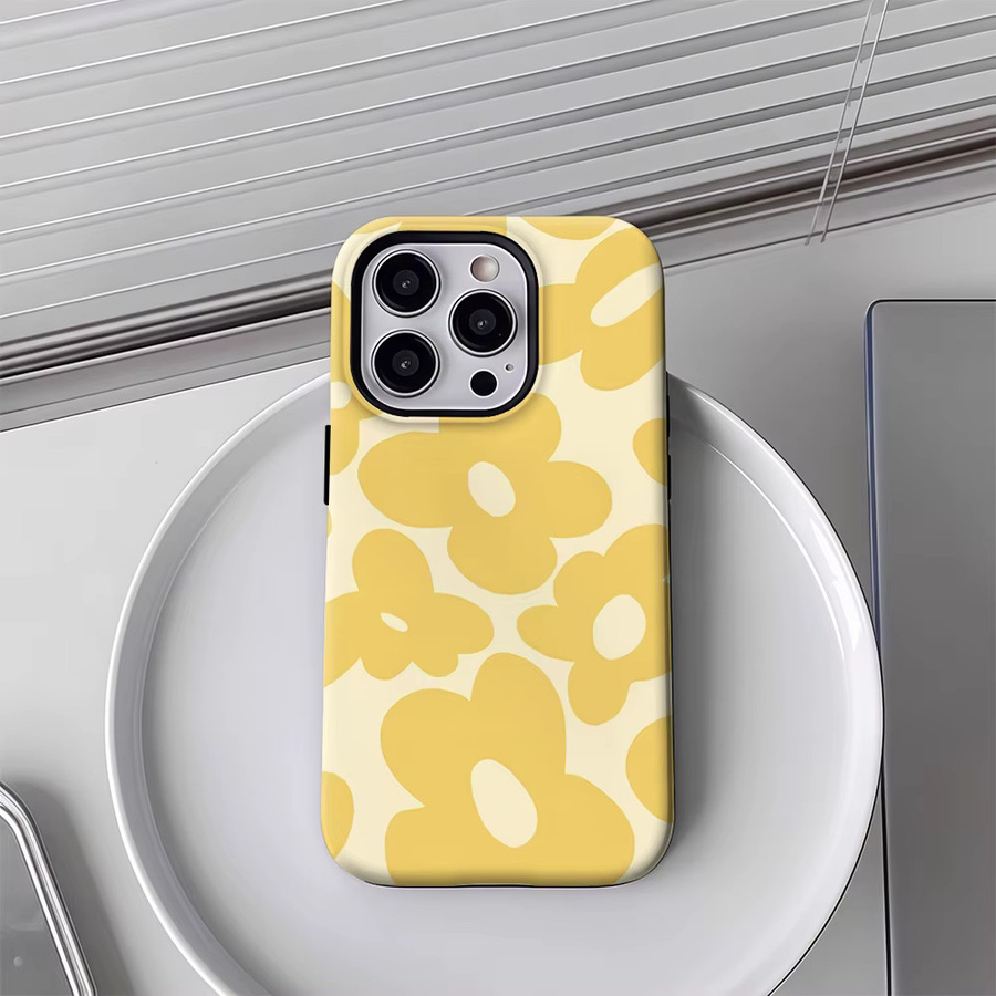 Handyhülle mit gelben Blüten für Apple iPhone 17 16 15 14 13 12 11 Pro Max Plus mit doppelschichtiger Rückseite in Gelb - Bild 2