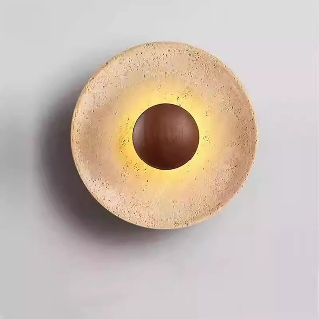 Claeted Naturstein Wandleuchte Modern in Dunkelbraun mit Holz-Elementen, Durchmesser: 25 cm - Bild 1