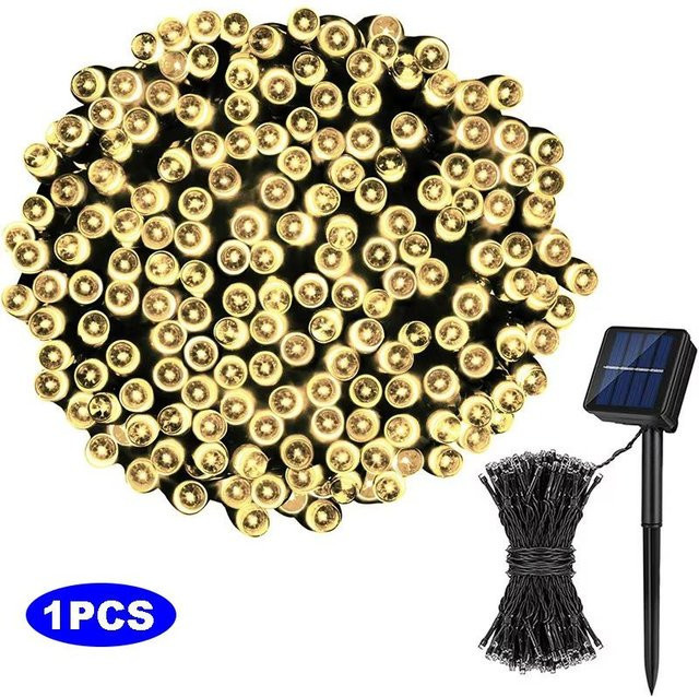 SheyIn Solar LED Weihnachtsbeleuchtung mit 100 LEDs, warmweiß, wasserdicht IP65, 12m Länge für Garten und Außenbereich - Bild 1