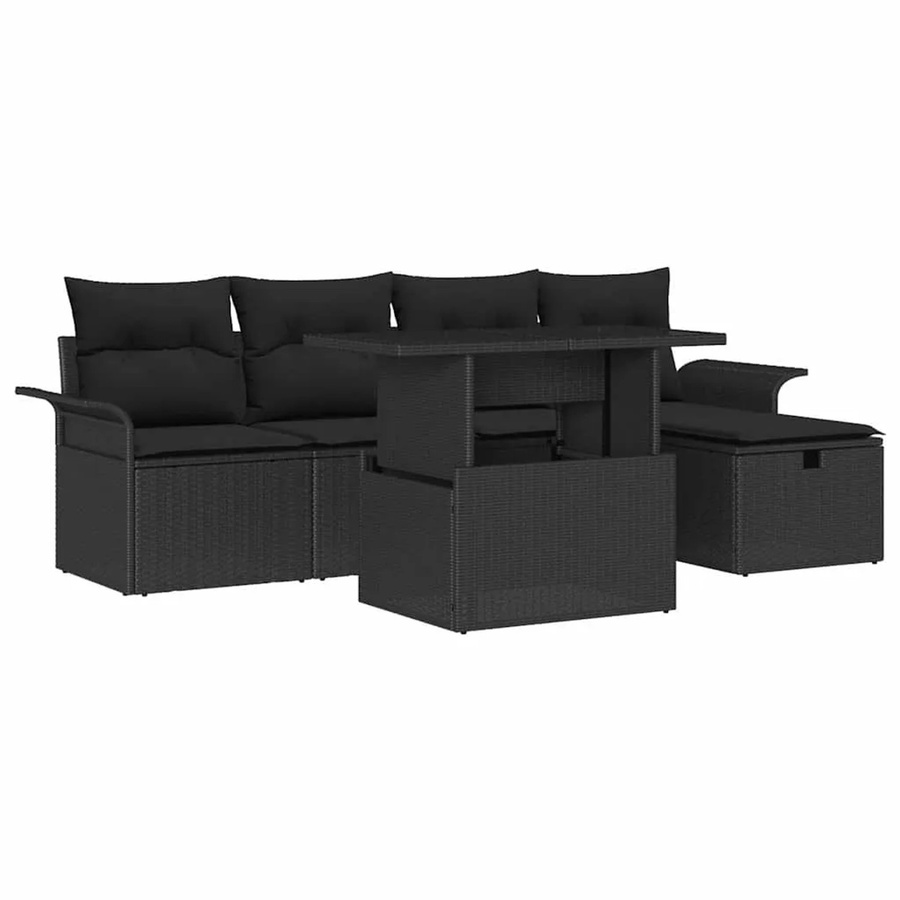 vidaXL Garten-Sofa-Set in L-Form aus Polyrattan mit Kissen, Schwarz - Bild 2
