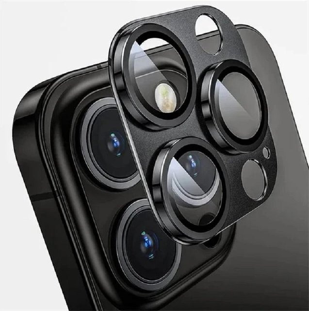 Kameraschutzglas aus Metall für Apple iPhone 16 Pro Max, 15, 14, 13, 12, 11 Pro Max und Plus in Schwarz - Bild 1