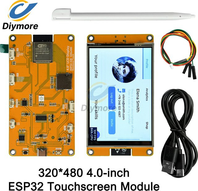 Diymore ESP32 WiFi Bluetooth Entwicklungsboard mit 4,0 Zoll Touchscreen, ST7789 Treiber, 320 x 480 Auflösung und USB-C Anschluss - Bild 1