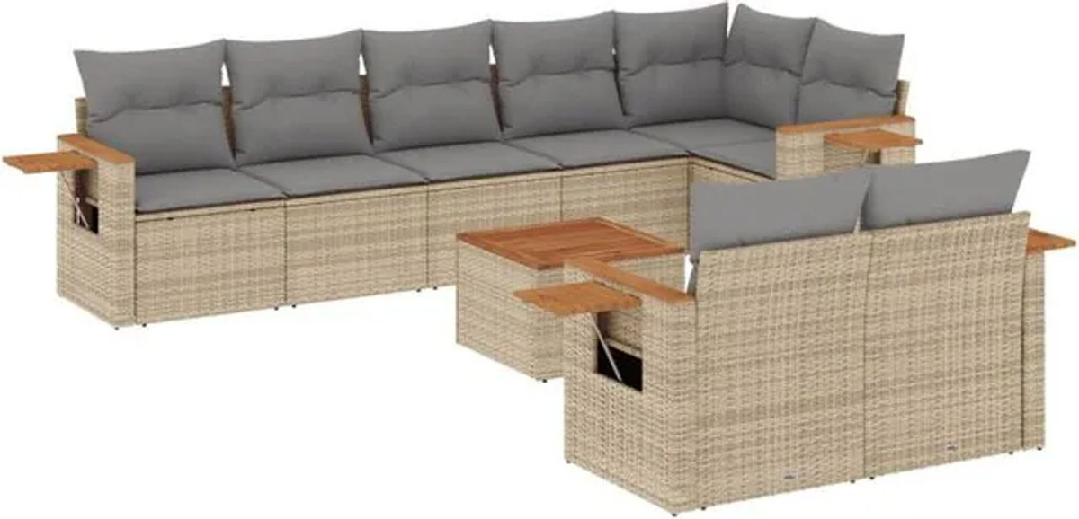 VIDAXL 9-tlg. Garten-Sofagarnitur aus Polyrattan mit Kissen in Beige und Grau - Bild 1