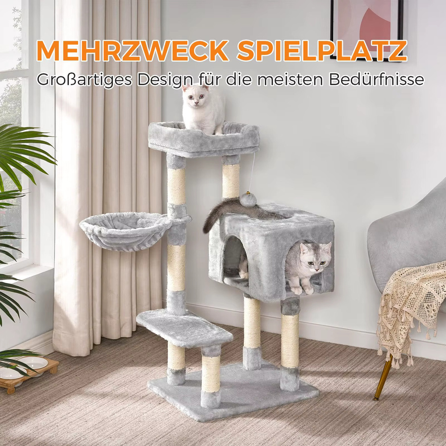 Dogat Katzenbaum Grau mit 7 Säulen, Katzenhaus und Hängematte, Höhe: 100 cm - Bild 2