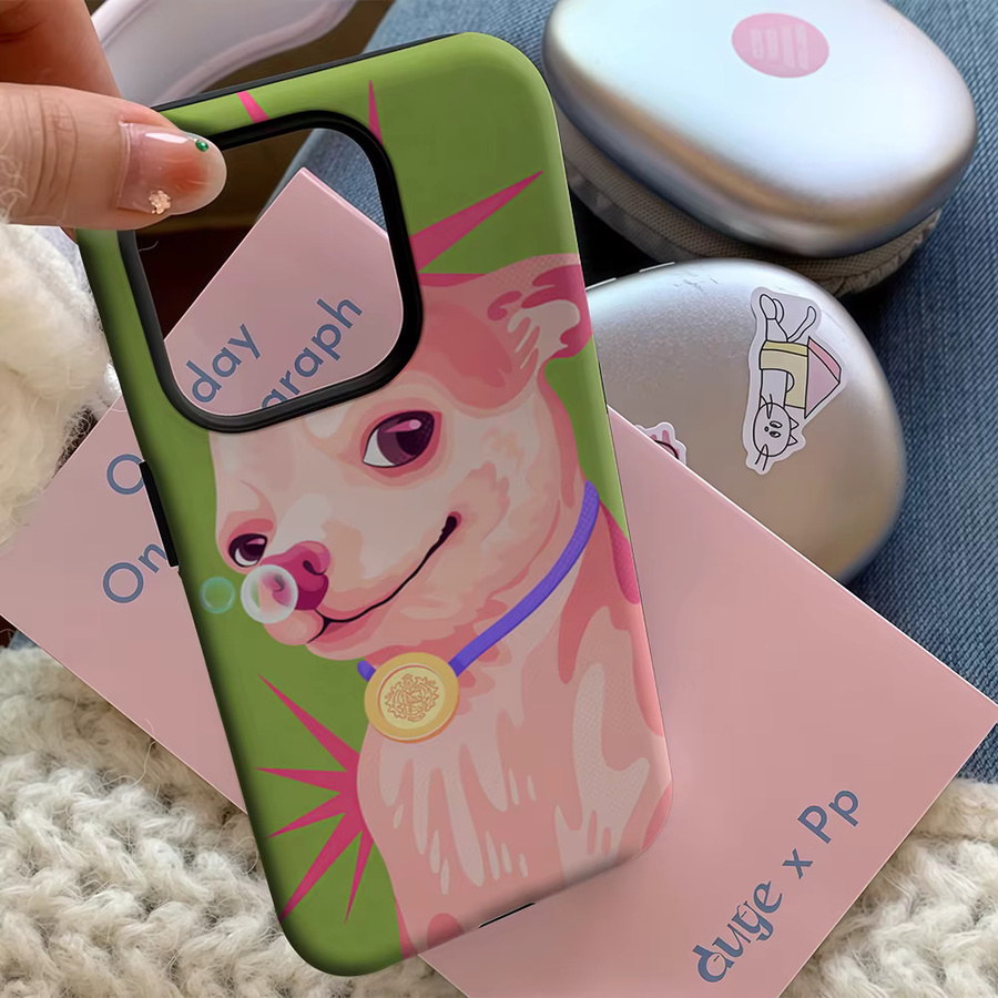 Handyhülle mit Punk Chihuahua und Blasen Design für Apple iPhone 17 16 15 14 13 12 11 Pro Max Plus in Multicolour mit doppelschichtiger Rückseite - Bild 4