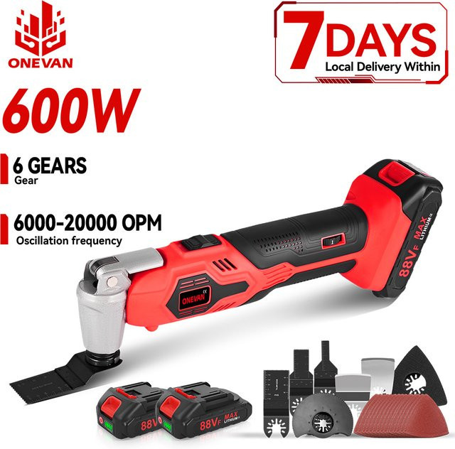 ONEVAN Elektrisches Oszillierendes Multi Tool mit 6 Gängen, Akku-Trimmer zum Polieren und Schneiden, kompatibel mit Makita 18 V LXT Akkus, Rot - Bild 1