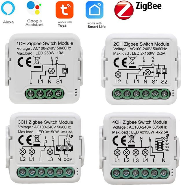 Tuya ZigBee 3.0 Smart Switch Modul 10A für Smart Home DIY mit 1 bis 4 Gang und 2-Wege-Steuerung, kompatibel mit Alexa und Google Home, Weiß - Bild 1