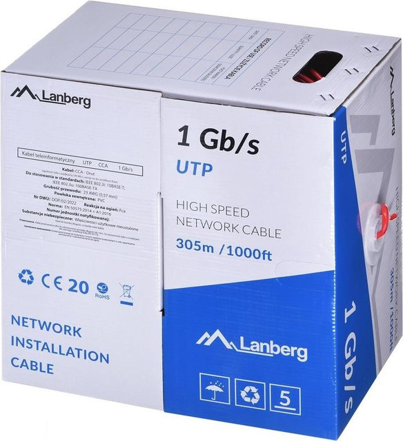 Lanberg LCU6-10CC-0305-R Netzwerkkabel Rot 305 m U/UTP Ethernet LAN Kabel - Bild 1