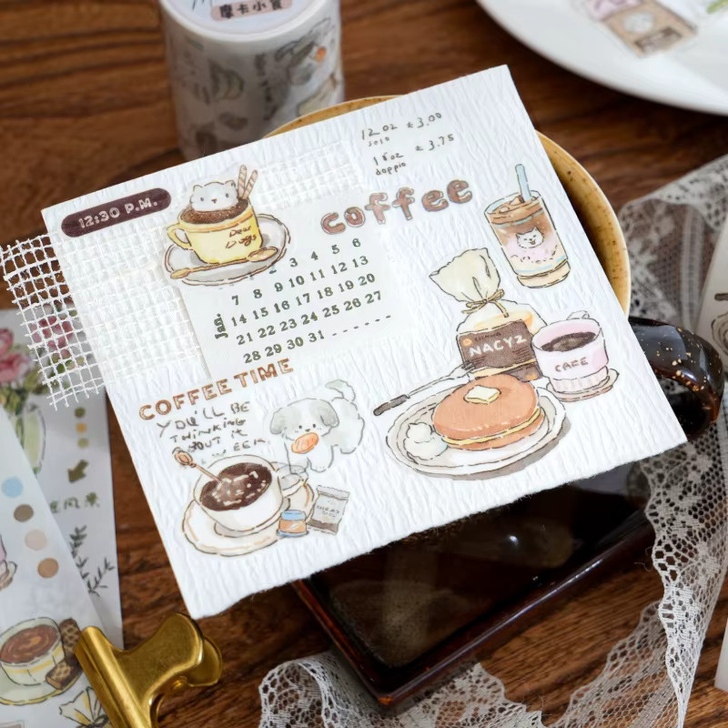 6 Rollen Washi Tape im Retro-Stil mit europäischem Kaffeethema, Mehrfarbig, 6 x 200 cm für DIY-Bastelarbeiten und Scrapbooking - Bild 3