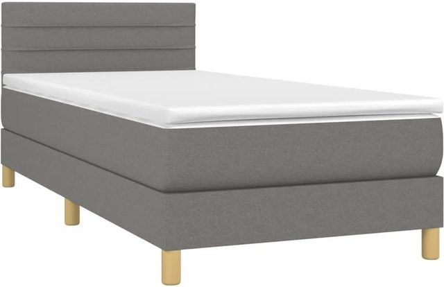 vidaXL Boxspringbett mit Matratze in Dunkelgrau, Hybridbett mit LED-Unterbettbeleuchtung und USB-Ladeanschluss, B/T/H: 80 x 200 x 78 cm - Bild 1