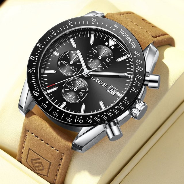 LIGE Chronograph, Quarz, Silikon, Schwarz, Herren - Bild 1