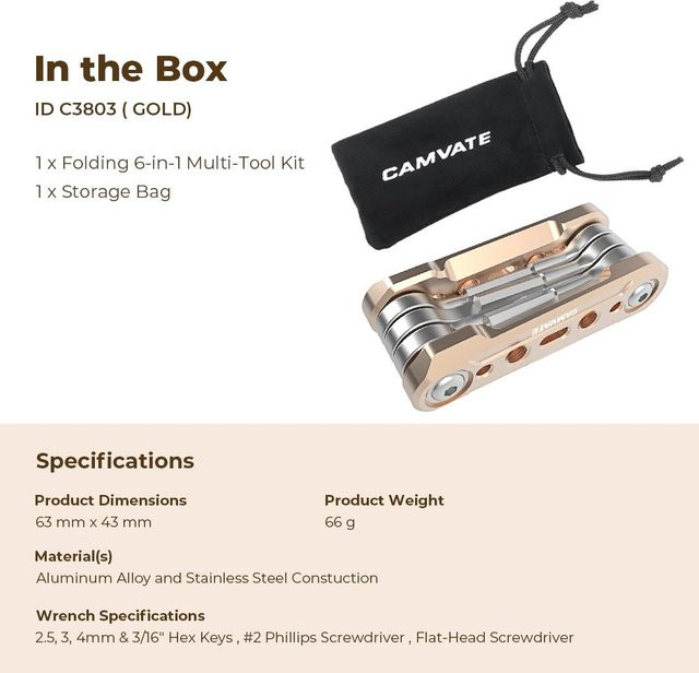 KIMRIG 6-in-1 Multitool-Kit Gold Universelles DSLR-Kamera-Rig Klappwerkzeugsatz mit Schraubendrehern und Schraubenschlüsseln - Bild 1