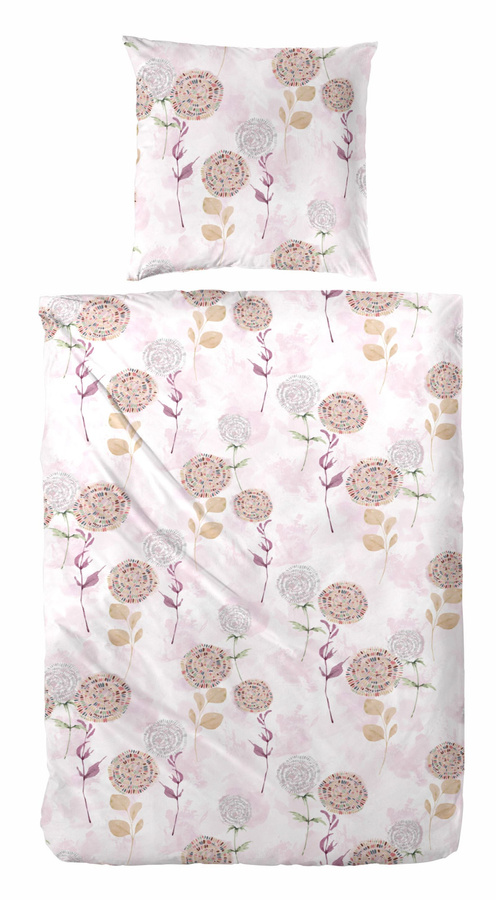 Primera Edelflanell Bettwäsche mit Blumen-Retro-Design in Flieder und Silber, Set bestehend aus Bettbezug und Kissenbezug, Material: Baumwolle, B/H: 135 x 200 cm, Kissen: 80 x 80 cm - Bild 1