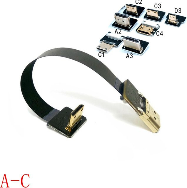 Chenyang FPV HDMI Typ-A Stecker mit 90-Grad-Winkel und MINI-HDMI kompatiblem FPC Flachkabel in Schwarz für Multicopter-Kamera-Luftaufnahmen - Bild 1