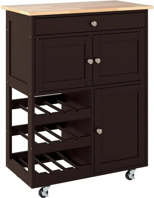 Costway Küchenwagen aus Kiefernholz mit Schubladen und Arbeitsplatte in Braun, B/T/H: 87 x 67 x 37 cm - Bild 1