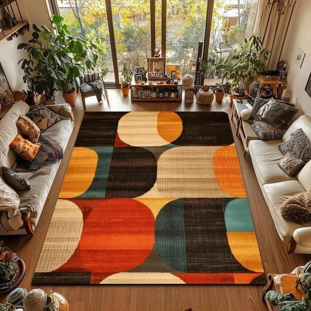 BC-Warm Home Mid Century Boho Teppich mit geometrischem Muster, rutschfest und waschbar, Mehrfarbig, B/T: 80 x 50 cm - Bild 1