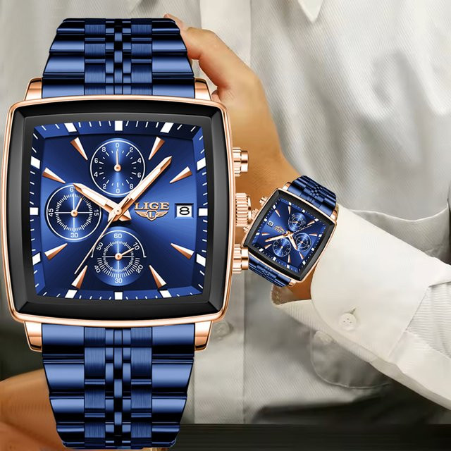LIGE Armbanduhr Edelstahl, Quarz, Blau, Herren - Bild 1