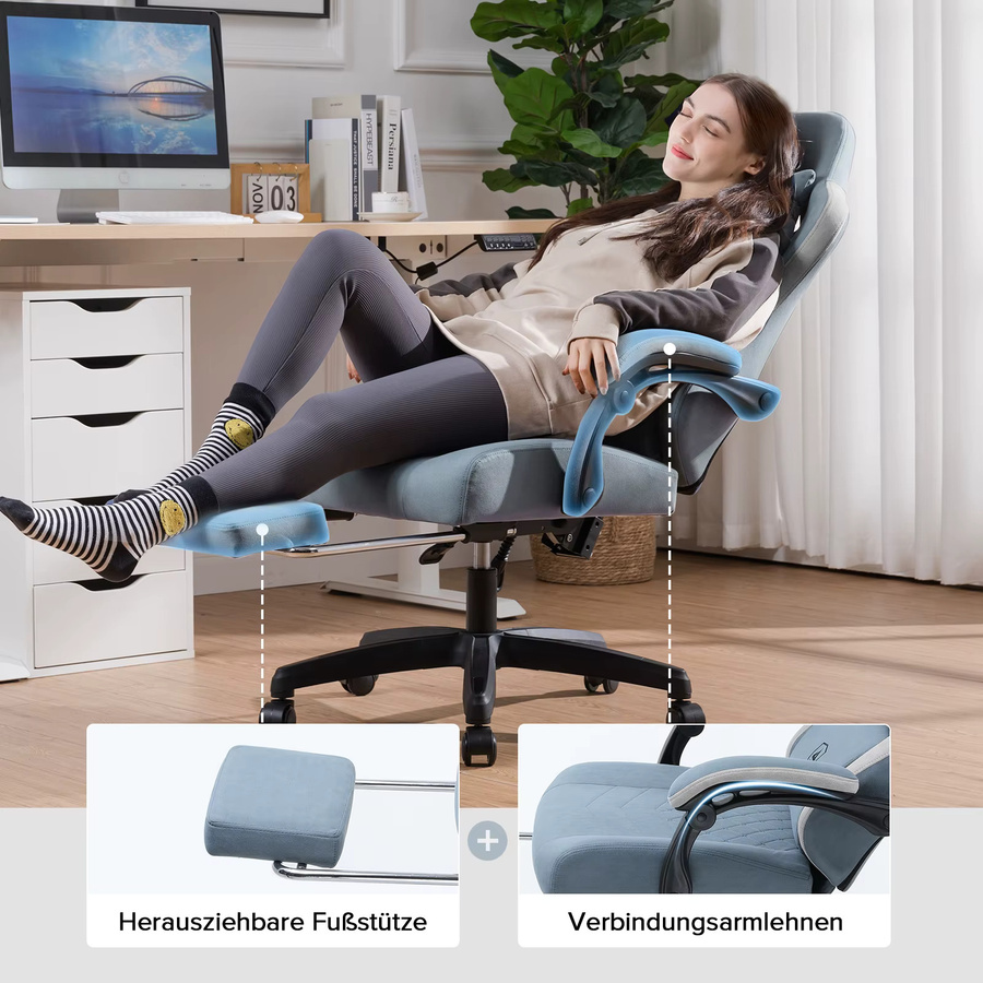GTPLAYER Gaming Chair Ergonomischer Gaming Sessel aus Stoff in Schwarz mit Federsitzkissen und Verbindungsarmlehnen - Bild 3