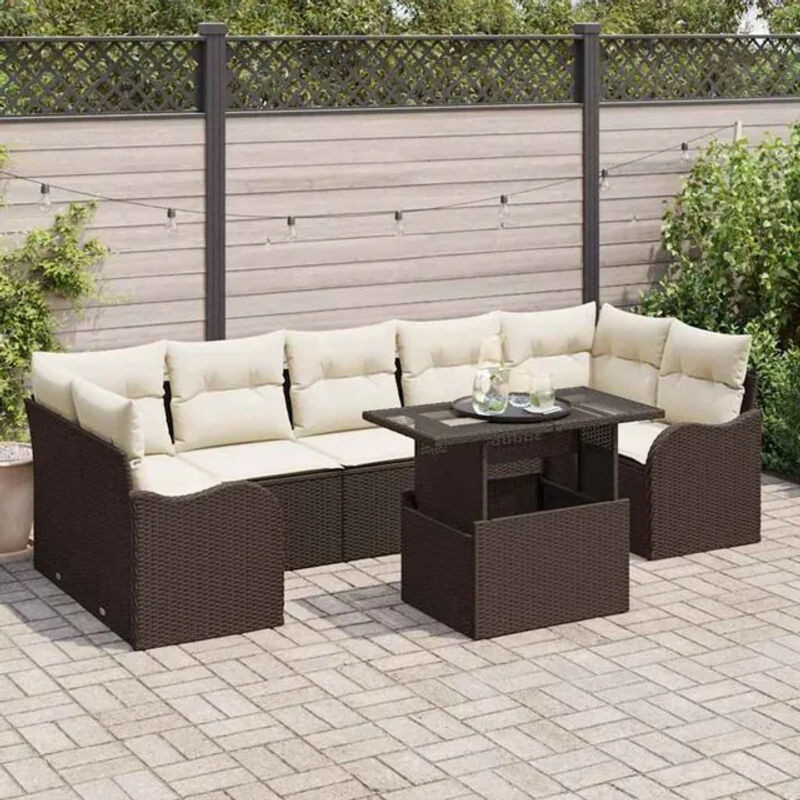 Modernes Garten-Sofa-Set aus Poly-Rattan mit 8 Kissen in Braun und Beige von vidaXL - Bild 1