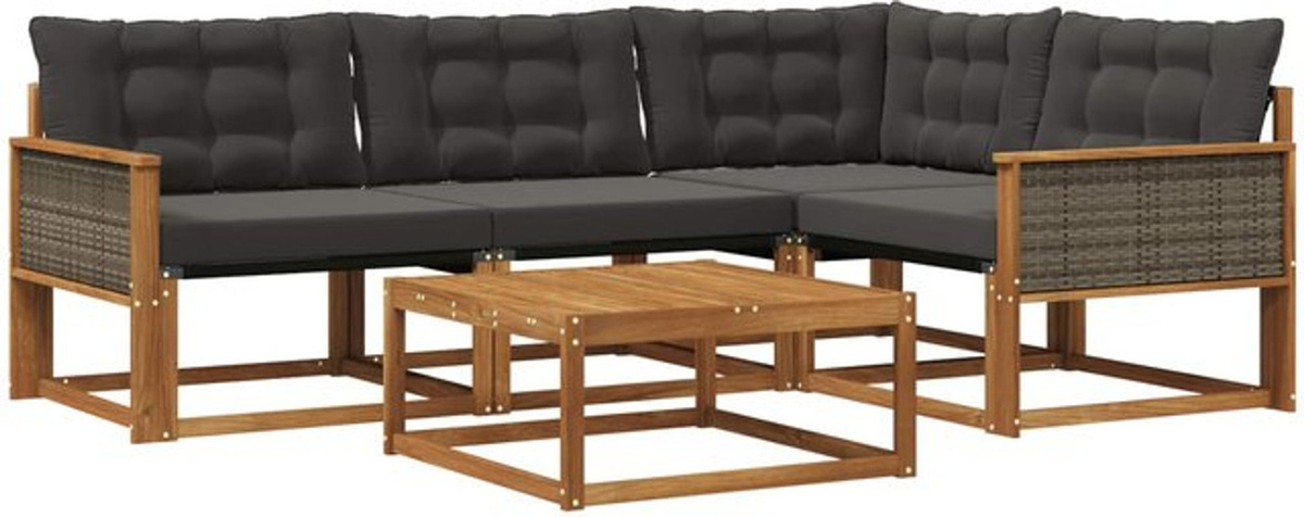 Modernes Outdoor-Sofagarnitur Set aus Akazie mit 5-teiligen Kissen von vidaXL in Natur und Schwarz - Bild 1