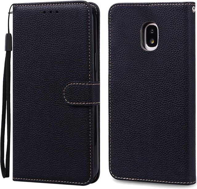 Samsung Galaxy J7 2017 Silikonhülle als Leder Klapp-Brieftasche für SM-J730F in Schwarz - Bild 1