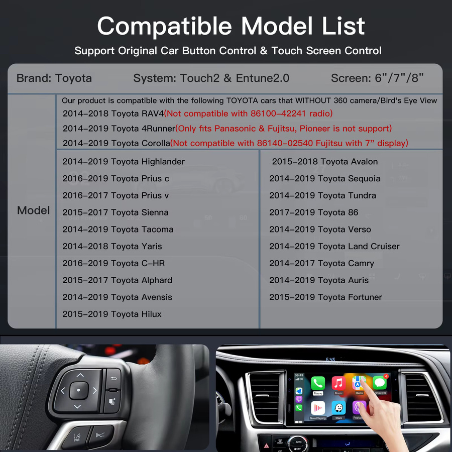 CARABC Drahtloses CarPlay und Android Auto Modul für Toyota Camry CHR RAV4 Corolla Tacoma Tundra Highlander Prius 4Runner Yaris in Silber - Bild 2