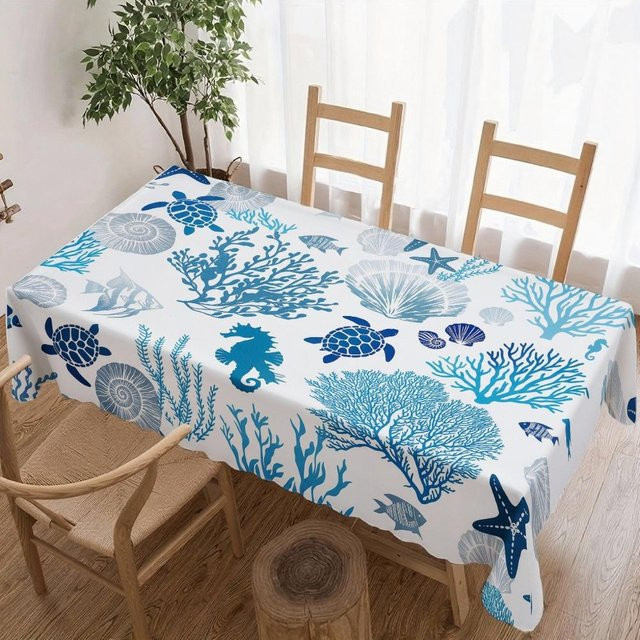 Wasserdichte rechteckige Tischdecke mit Meeresmotiv von JINGYUE Pet in Blau, B/T: 140 x 140 cm - Bild 1