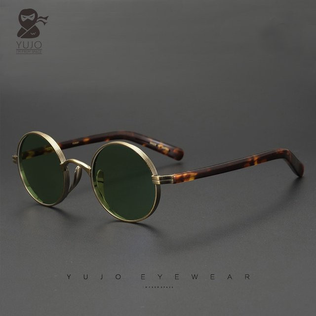 YUJO Sonnenbrille Retro, Rund, Vollrand, Unisex, grau, grün, polarisiert - Bild 1