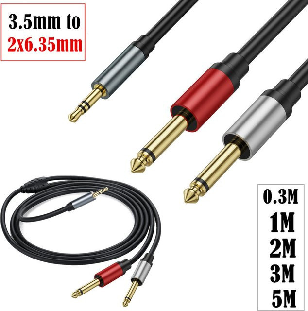 BSN Splitterkabel 3,5-mm-TRS auf Dual-6,35-mm-Mono-Y-Kabel in Schwarz - Bild 1