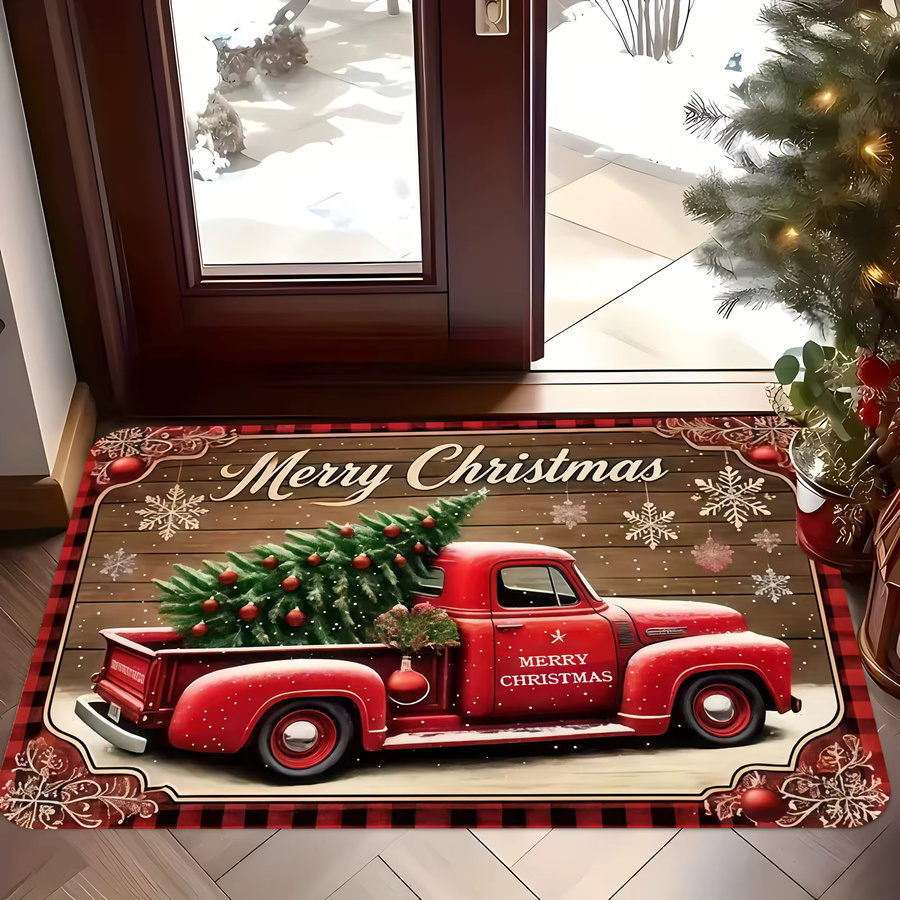 VIKAMA Weihnachtliche Willkommensmatte Merry Christmas mit rotem LKW-Print, rutschfest und weich, B/T: 60 x 40 cm - Bild 3