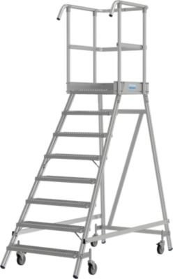 Krause Podestleiter aus Aluminium, fahrbar, einseitig begehbar, silber, 8 Stufen, Höhe: 72 cm, Breite: 60 cm, Tiefe: 52 cm - Bild 1