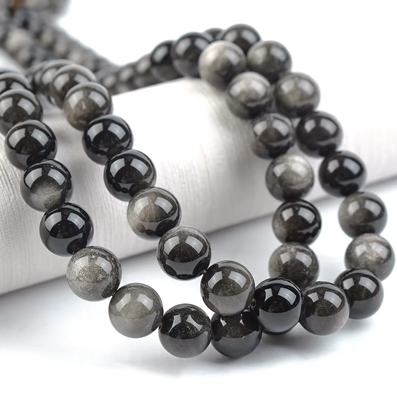 louleur Perlen, Silber-Obsidian, rund - Bild 6