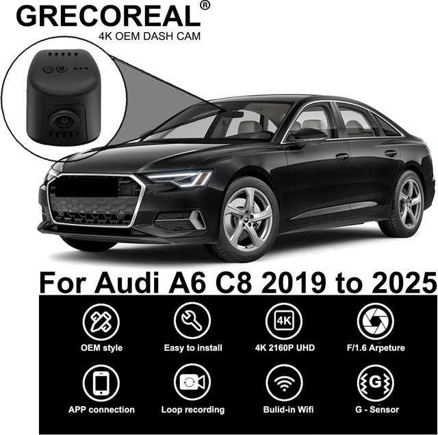 GRECOREAL 4K Dash Cam Dual Dashcam Set mit WiFi und App-Steuerung in Schwarz, kompatibel mit Audi A6 C8 - Bild 1