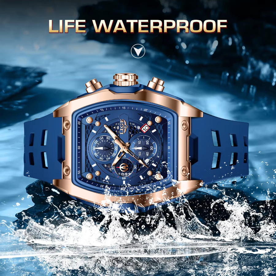 LIGE Armbanduhr, Chronograph, Quarz, Silikon, Blau, Herren - Bild 4