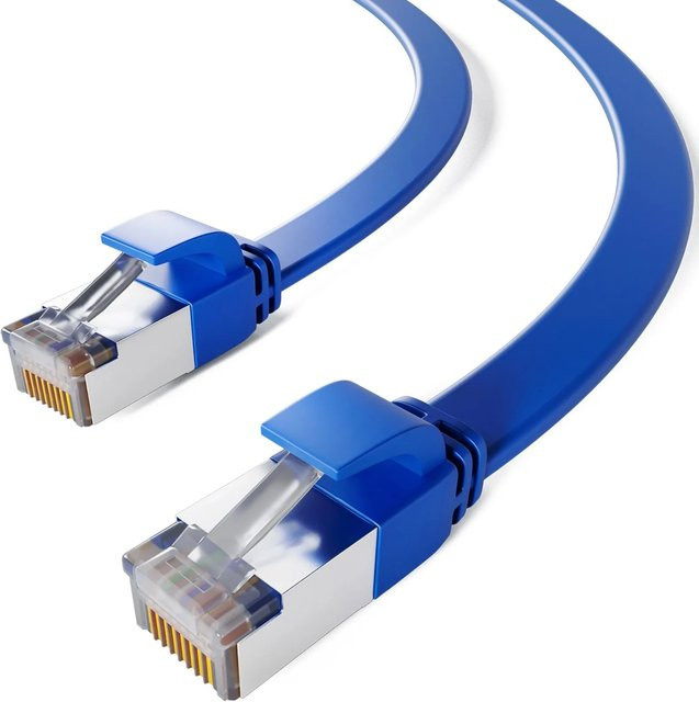 hb-digital CAT 7 Flachkabel RJ45 LAN Ethernet Kabel Kupfer Blau, Länge: 1 m - Bild 1