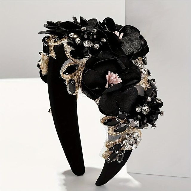 ouyaohong Stirnband, Blumig, Schwarz, Damen - Bild 1