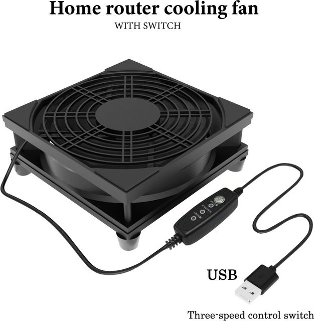 AuyiHomu USB-Lüfter mit 3 einstellbaren Stufen in Schwarz für Router, Modems und PCs - Bild 1