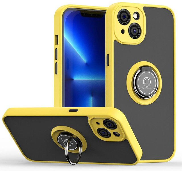 Stoßfeste matte magnetische iPhone Hülle mit Ringhalter für iPhone 15 Pro Max 14 13 12 11 Pro Max X XR XS SE Plus in Schwarz und Gelb - Bild 1