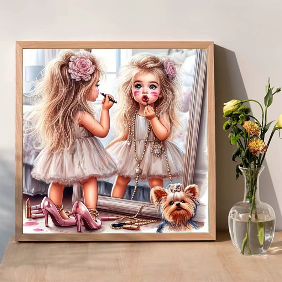 Momoart 5D DIY Diamant-Stickerei Mädchenporträt Cartoon-Bild als Wanddekoration in Multicolour, Durchmesser: 20 cm - Bild 3
