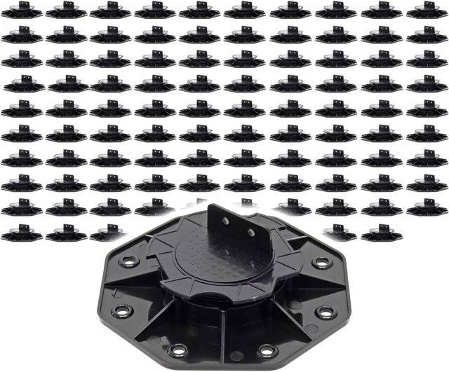 Xpotool Set 100 Stück Stelzlager für Terrassen, höhenverstellbare Stellfüße in Schwarz, Tragkraft 2700 kg, für Durchmesser 18-28 mm - Bild 1