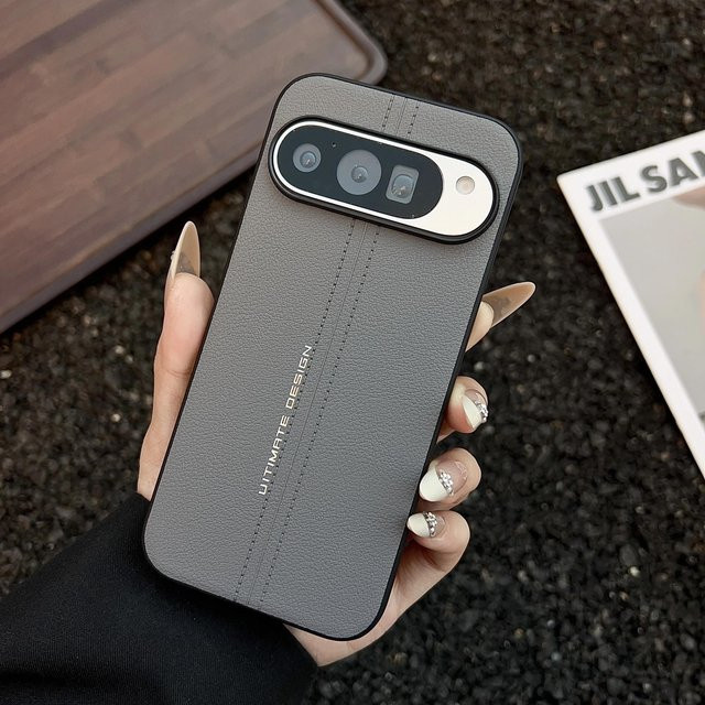 Premium Echte Leder Handyhülle für Google Pixel 10, 9 Pro XL und 9A in Grau, Stoßfester Schutz aus PU und TPU - Bild 1