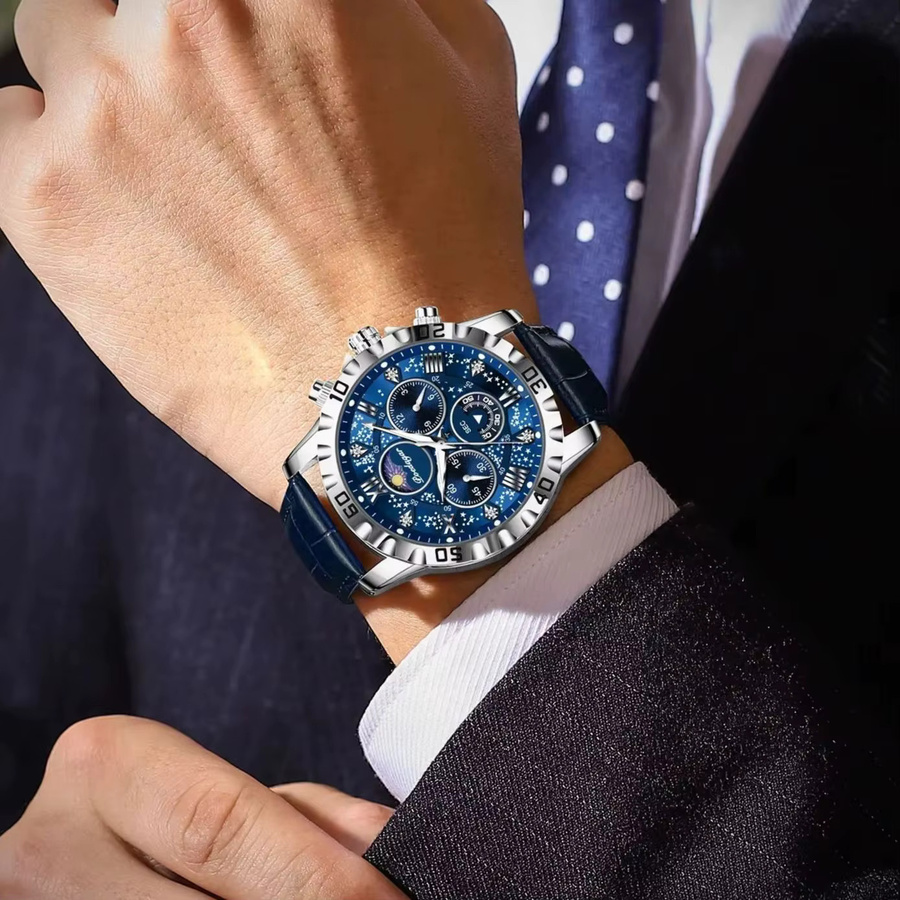 POEDAGAR Armbanduhr Chronograph, Quarz, Leder, Herren - Bild 6