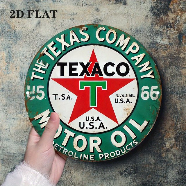 Potdemiel Vintage Texaco Motor Oil Logo Aluminiumschild, runde Retro-Wandkunst aus Metall, Durchmesser: 19,79 cm, rot-grün - Bild 1