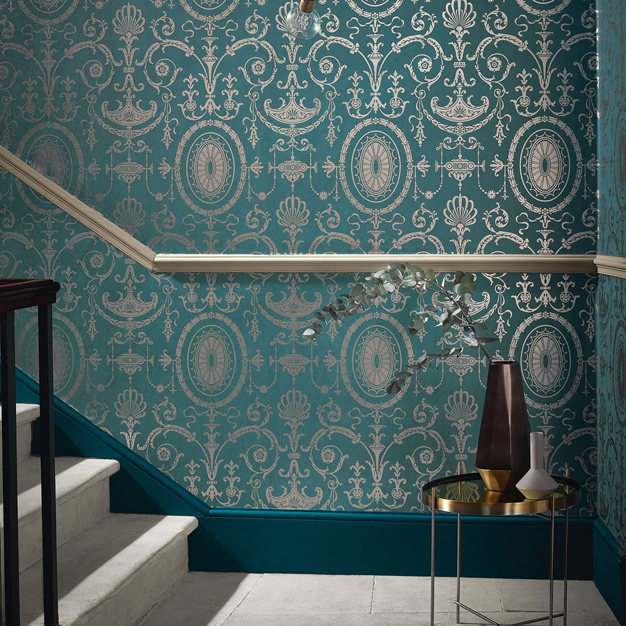 Little Greene Tapete Pall Mall Canton in Gold, Türkis und Multicolour - Bild 1