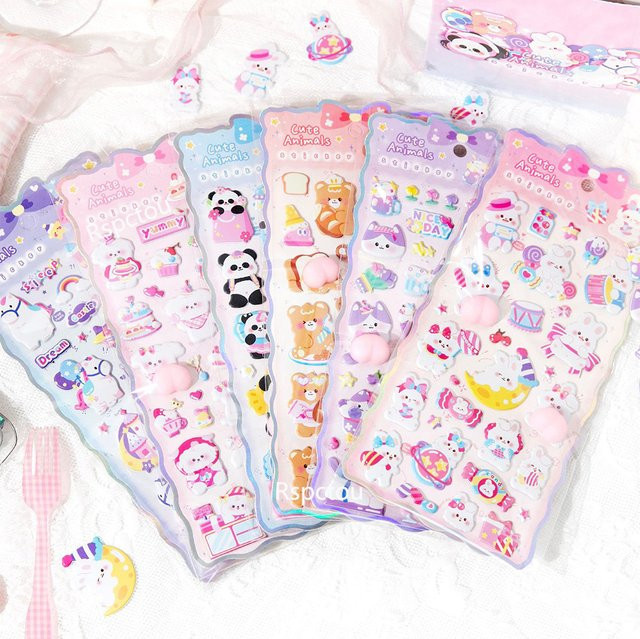 6 Stück Kawaii Tier Aufkleber Set von Rspctou mit Kaninchen und Panda in Multicolor zur Dekoration und Entspannung - Bild 1